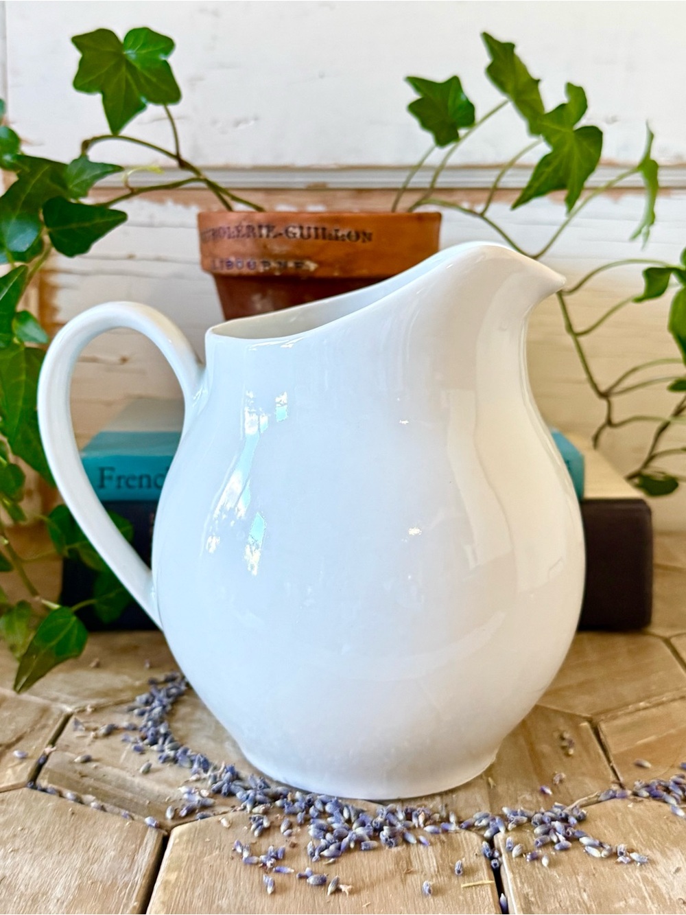 Vintage White Ironstone Chubby Chunky Pitcher,
6.5” - Picture 2 of 9